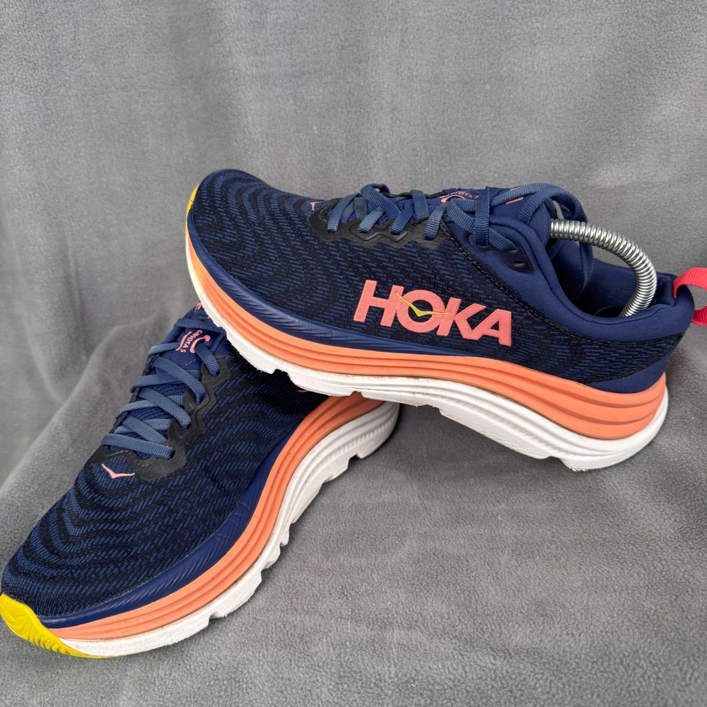 Hoka Gaviota 5 Navy Coral Yellow Running Shoes Womens 8.5 1127935-NCYW - Picture 3 of 6